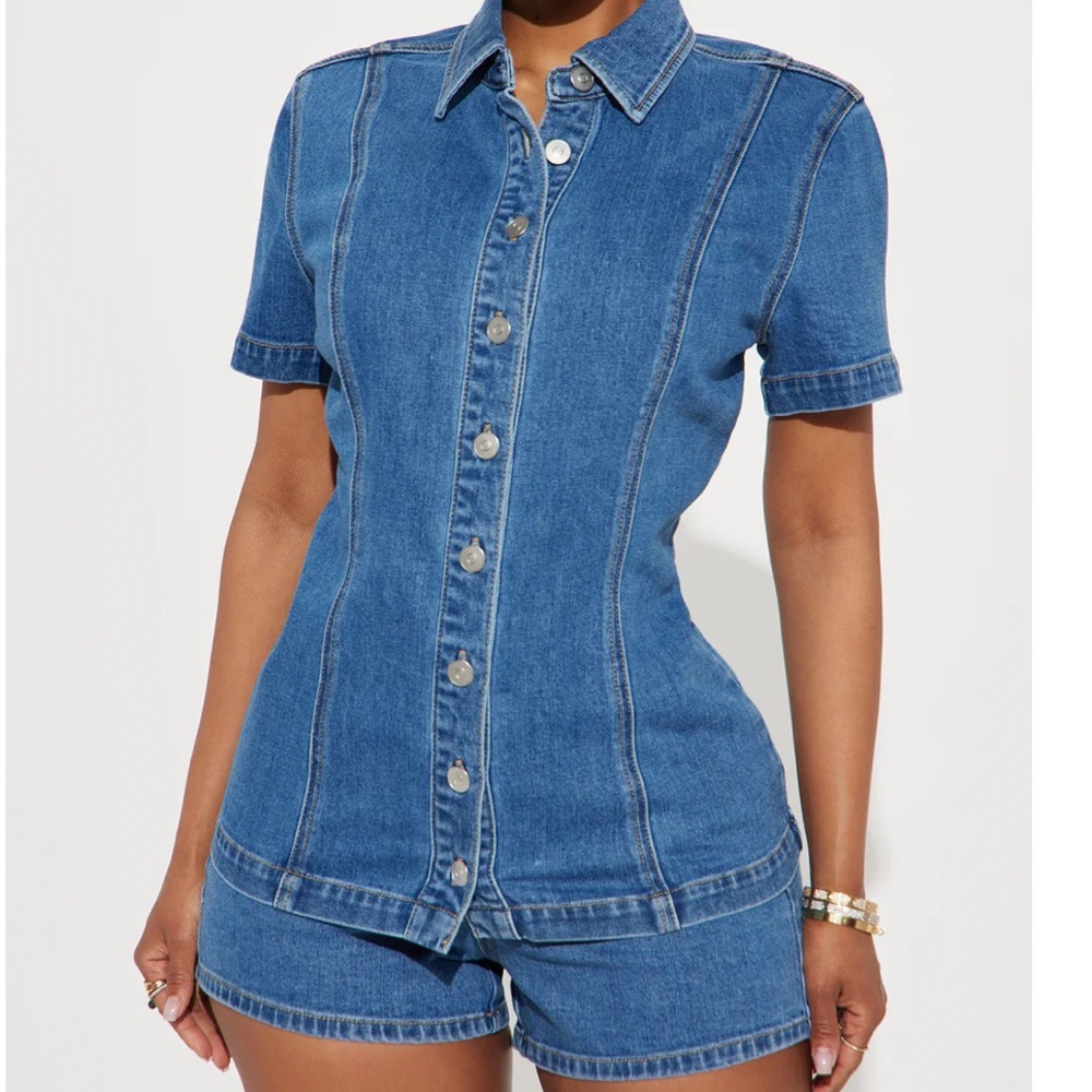 Fashion Nova Blue Button-Up Denim Set